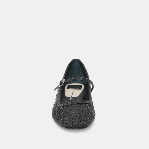 REYES CRYSTAL BALLET FLATS BLACK MESH