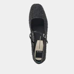 REYES CRYSTAL BALLET FLATS BLACK MESH