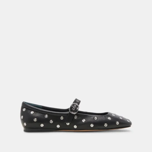 REYES STUD BALLET FLATS BLACK LEATHER