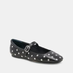 REYES STUD BALLET FLATS BLACK LEATHER