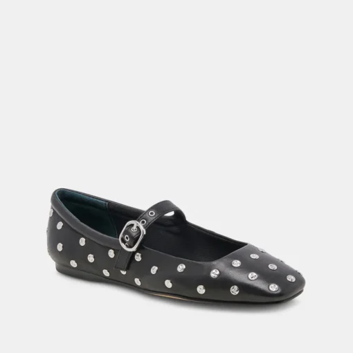 REYES STUD BALLET FLATS BLACK LEATHER