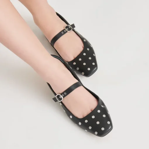 REYES STUD BALLET FLATS BLACK LEATHER