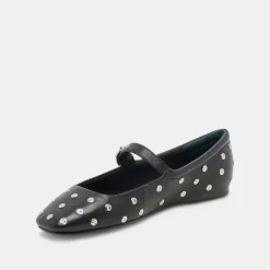 REYES STUD BALLET FLATS BLACK LEATHER