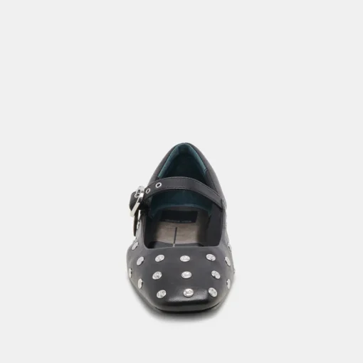 REYES STUD BALLET FLATS BLACK LEATHER