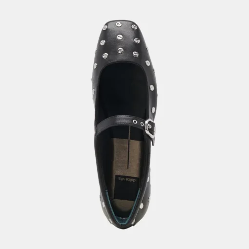 REYES STUD BALLET FLATS BLACK LEATHER