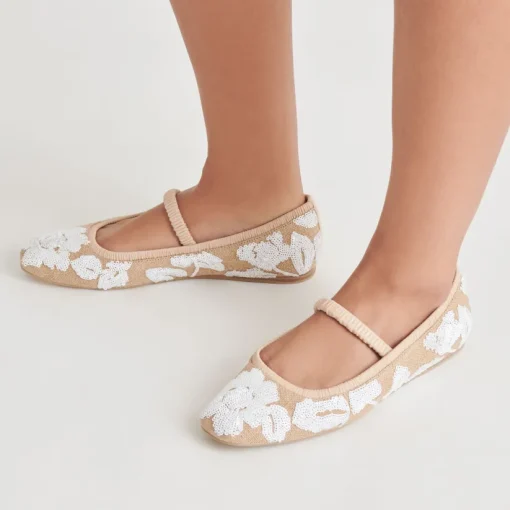 RHODIE BALLET FLATS NATURAL MULTI FLORAL SEQUIN