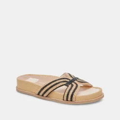 SELDA WIDE SANDALS NATURAL BLACK RAFFIA