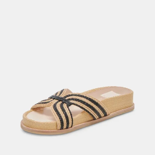 SELDA WIDE SANDALS NATURAL BLACK RAFFIA