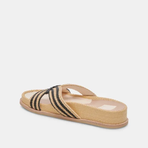SELDA WIDE SANDALS NATURAL BLACK RAFFIA