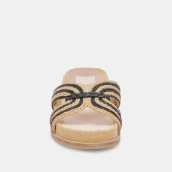 SELDA WIDE SANDALS NATURAL BLACK RAFFIA