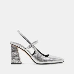 SOYER HEELS SILVER DISTRESSED LEATHER