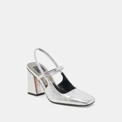 SOYER HEELS SILVER DISTRESSED LEATHER