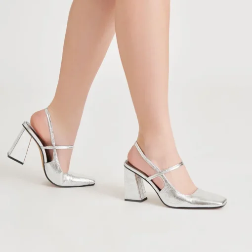 SOYER HEELS SILVER DISTRESSED LEATHER