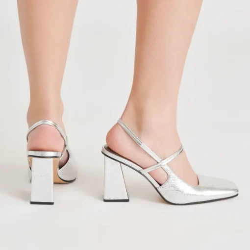 SOYER HEELS SILVER DISTRESSED LEATHER