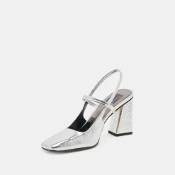 SOYER HEELS SILVER DISTRESSED LEATHER