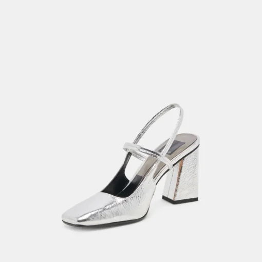 SOYER HEELS SILVER DISTRESSED LEATHER