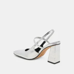 SOYER HEELS SILVER DISTRESSED LEATHER