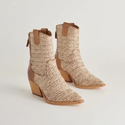 TEXIN BOOTIES BROWN MULTI RAFFIA