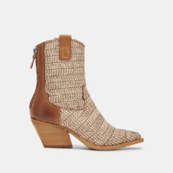 TEXIN BOOTIES BROWN MULTI RAFFIA
