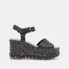 TIAGO WEDGES BLACK RAFFIA