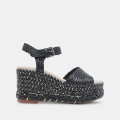 TIAGO WEDGES BLACK RAFFIA