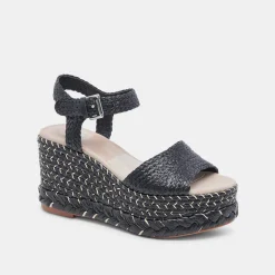 TIAGO WEDGES BLACK RAFFIA