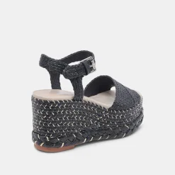 TIAGO WEDGES BLACK RAFFIA