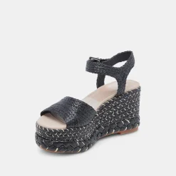 TIAGO WEDGES BLACK RAFFIA
