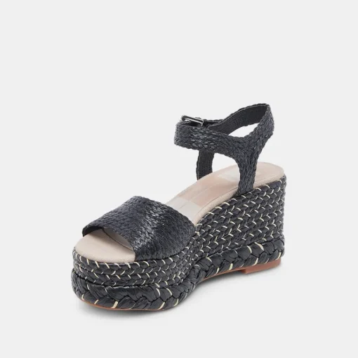 TIAGO WEDGES BLACK RAFFIA