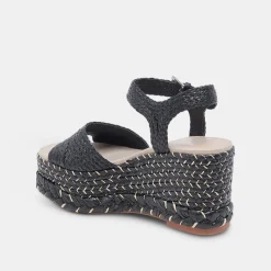 TIAGO WEDGES BLACK RAFFIA
