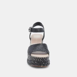 TIAGO WEDGES BLACK RAFFIA