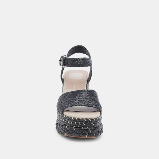 TIAGO WEDGES BLACK RAFFIA