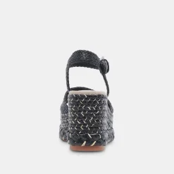 TIAGO WEDGES BLACK RAFFIA