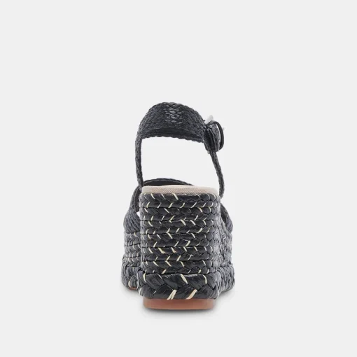 TIAGO WEDGES BLACK RAFFIA