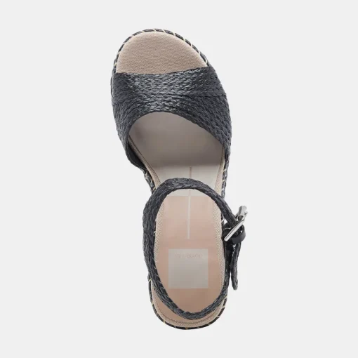 TIAGO WEDGES BLACK RAFFIA