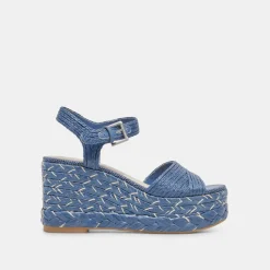 TIAGO WEDGES BLUE RAFFIA