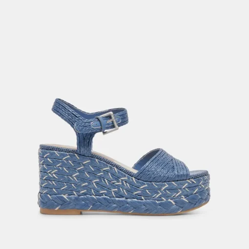 TIAGO WEDGES BLUE RAFFIA