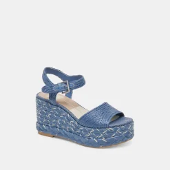 TIAGO WEDGES BLUE RAFFIA