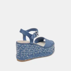 TIAGO WEDGES BLUE RAFFIA