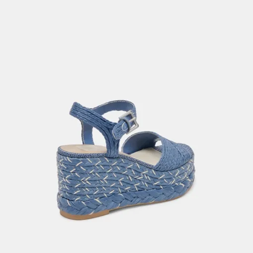 TIAGO WEDGES BLUE RAFFIA