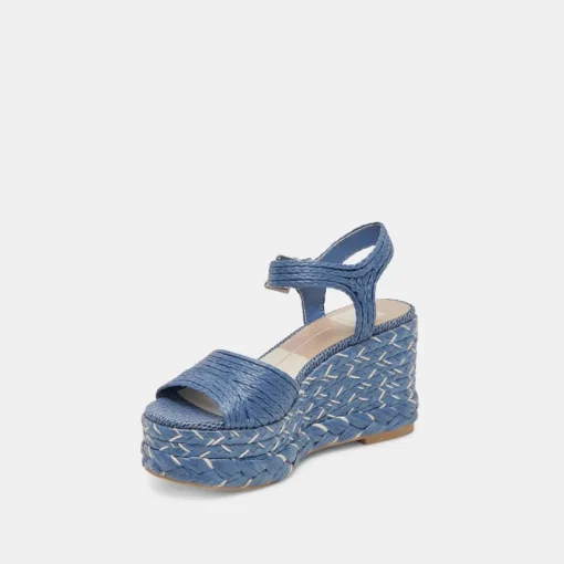 TIAGO WEDGES BLUE RAFFIA