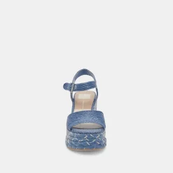 TIAGO WEDGES BLUE RAFFIA