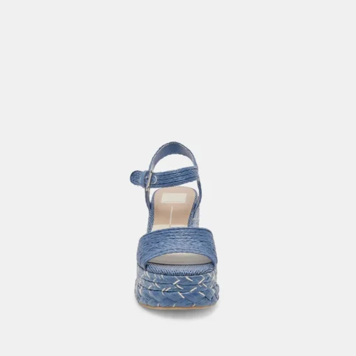 TIAGO WEDGES BLUE RAFFIA