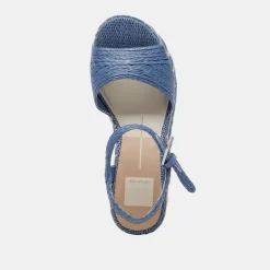 TIAGO WEDGES BLUE RAFFIA
