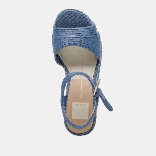 TIAGO WEDGES BLUE RAFFIA
