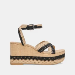 TULANE WEDGES BLACK NATURAL RAFFIA