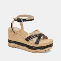 TULANE WEDGES BLACK NATURAL RAFFIA