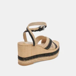 TULANE WEDGES BLACK NATURAL RAFFIA