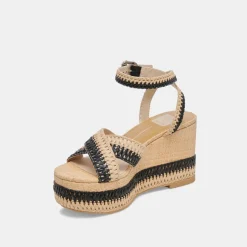 TULANE WEDGES BLACK NATURAL RAFFIA