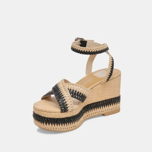 TULANE WEDGES BLACK NATURAL RAFFIA